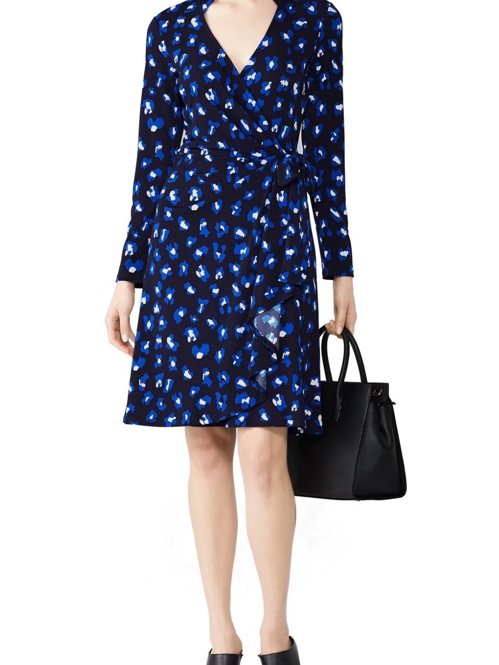 Leota Navy and Royal Blue Floral Wrap Dress with Long Sleeves xl